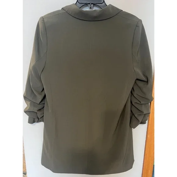 H&M Oversized Blazer Jacket Gathered Sleeve Olive Green Women's Small - Picture 2 of 5